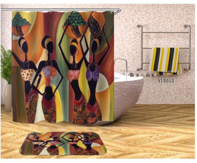 China G&D Viable African Oil Painting Polyester Bathroom Luxury 3d Shower Curtain Set for sale