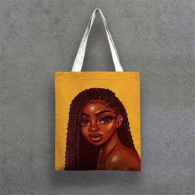 China Cute Canvas Handled New Africa Art Black Cartoon Girl With African Women Decoration Tote Bag by G&D G&D for sale