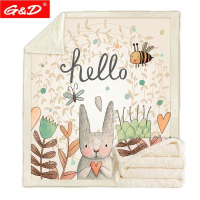 China G&D Sherpa Fleece Rabbit WARM Print Blankets Super Warm Soft Decorative Throw Blankets On Sofa Bed Children's Room Bedspread for sale