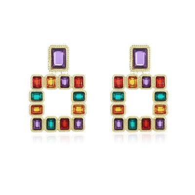 China Fashion High Quality Gemstone Stud Earrings CLASSIC Bridal Multicolor Big Stud Earrings For Women Jewelry for sale