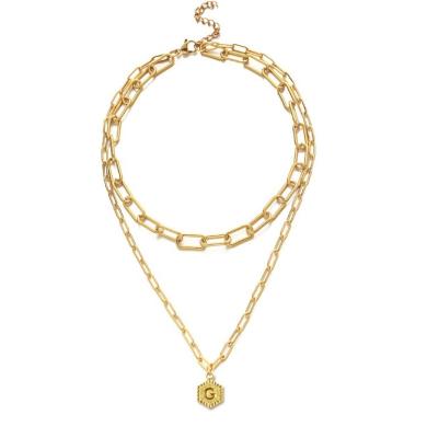 China Custom Initial CLASSIC Wholesale High Quality Gold Plated Double Chain Necklace for sale