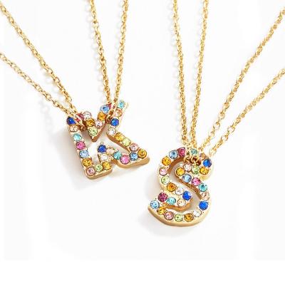 China CLASSIC Colorful Stone Gold Initial Letter Pendant Necklace for sale