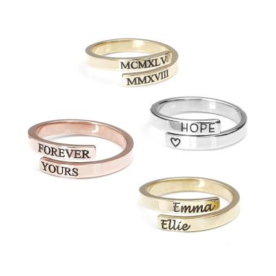 China Wholesale Neo-Gothic Name Ring Custom Engraved Wrap Ring Best Friend Initial for sale