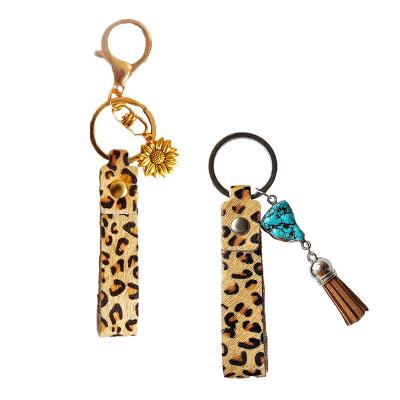 China High Quality Leather Wrist Strap Leopard Accessories Animal Leather Bag Key Chain for sale