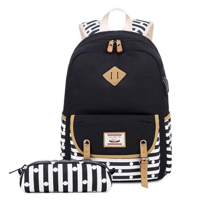 China Waterproof Custom Logo Design Waterproof Canvas Striped Backpack Bag Set For School College 3 In 1 for sale