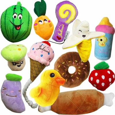 China Sustainable Amazon Hot Dog Chewing Toy Plush Toy Set Small Animals Squeak Toys for sale