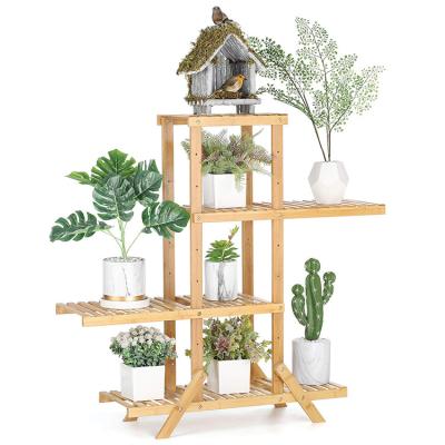 China Sustainable Plant Rack Rack , Bamboo 4-Tier Adjustable Bathroom Storage Shelf for sale