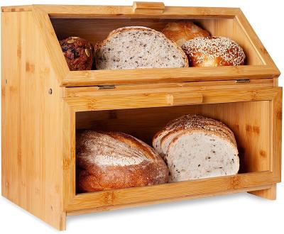 China 2 Tier Sustainable Modern Household Kitchen Bamboo Bread Box With Acrylic Door for sale