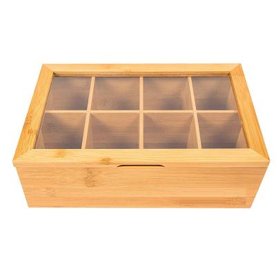 China Viable 100% Natural Bamboo Box 8, Storage Box Bamboo Tea Organizer for Tea for sale