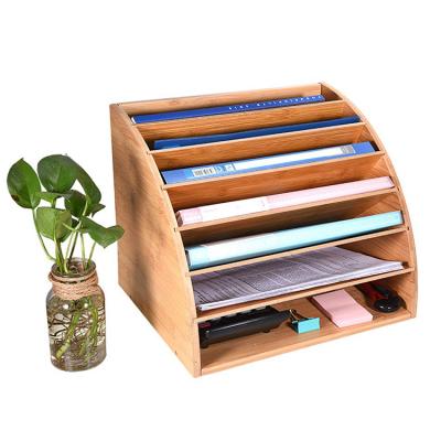 China Bamboo Desk Organizer Bamboo Desk Paper Organizer Sorter File Rack with 6 Shelves for sale