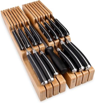 China Sustainable In-Drawer Bamboo Knife Block 14 Knives Stands Premium Knife Drawer Organizer for sale