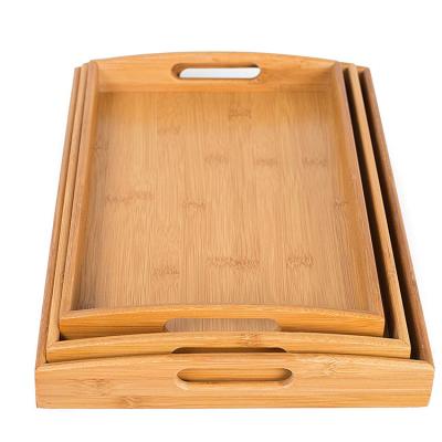 China Eco - Friendly Modern Hotel 3 Piece Bamboo Bed Breakfast Tray Set With Handles for sale