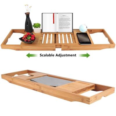 China Viable Expandable Bathtub Tray Bamboo Bathtub Caddy Tray with Book Holder for sale