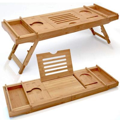 China Sustainable Luxury Multifunctional Expandable Bamboo Tub Tray for sale