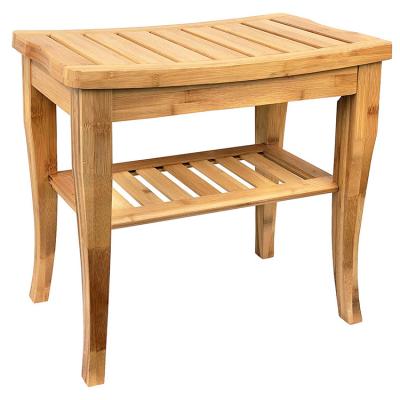 China China Bamboo Manufacturer Indoor Bathroom Stool Bamboo Shower Stool With Shelf for sale