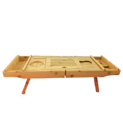 China Sustainable Multifunctional Bathroom Trolley Bath Bed Tray Bamboo With Book Holder for sale