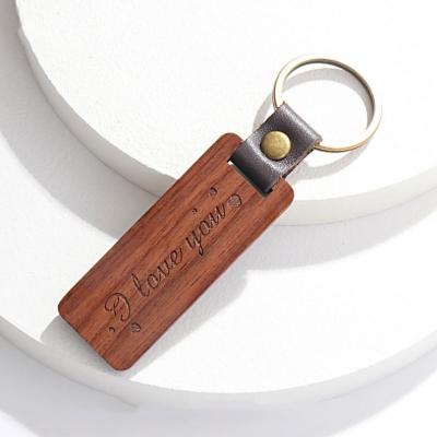 China Eco-friendly Wood Leather Key Chain Accessories Wooden Key Chain Blank Custom for sale