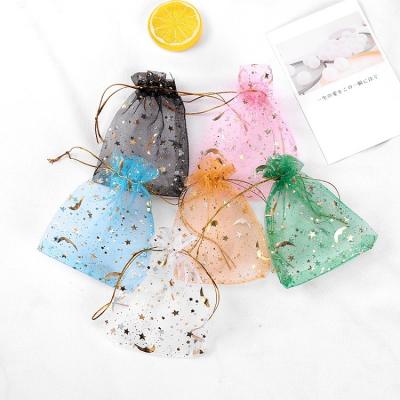 China Muslim Ramadan Star Moon Organza Safety Drawstring Bags Mini Jewelry Pouch Bag Clear Cheap for sale