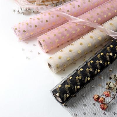 China Wholesale Korean Gold Heart Anticurl Dots Bouquet Decoration Flower Wrapping Mesh Love Paper for sale