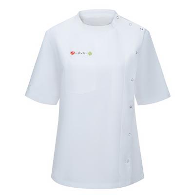 China 2021 Color Logo High Quality Hospital Uniform Anti-wrinkle O-neck Custom Polyester Short Sleeve White Women's Shirt 2021 for sale