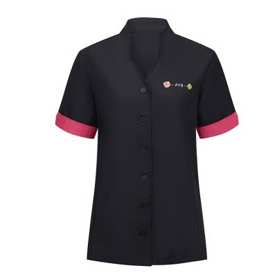 China 2021 OEM Logo High Quality Hospital Uniform Polyester O-neck Black Color Short Sleeve Custom Women's Anti-pilling Shirt for sale