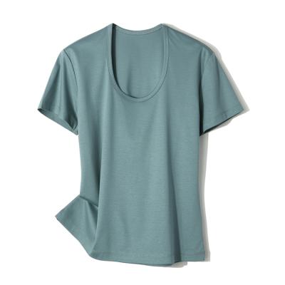 China 2021 Summer Women's Summer Women's Long Colored U-Neck Silk Solid Short Sleeve Anti-Wrinkle ICE 5 Staple Cotton T-Shirt for sale