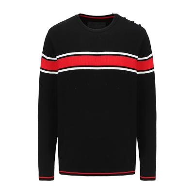 China Custom Logo Anti-Wrinkle Fullneedle Casual 100% Cotton Knit Crewneck Striped Pullover Long Sleeve Men's Sweater for sale