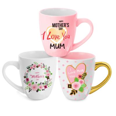 China Customized Mother's Day Gift Cup Coffee Mugs Mugs Viable High Quality Ceramic Porcelain Mug With Gold Handle for sale