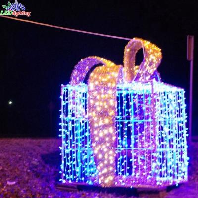 China Static or twinkle outdoor light with Christmas decoration gift box patterns 3d hot sale acrylic led box light for sale