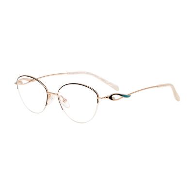 China Hooye Lightness Half Frame Optical Frame Myopia Glass Female Diamond Studded Frame Titanium Optical Frame for sale