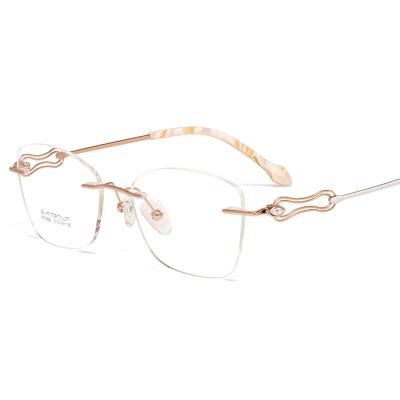 China Myopia Optical Sight Lightness Titanium Frame Female Optical Frame Diamond Non Studded Glass Frame for sale