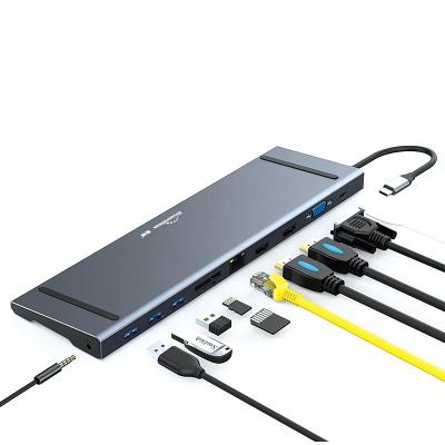 China Aluminum Alloy Smart 11 In 1 Hdmi-Compatible Type C 100w Dual Usb Hub Laptop 4k PD Charging Charging Usb Hub Expansion for sale