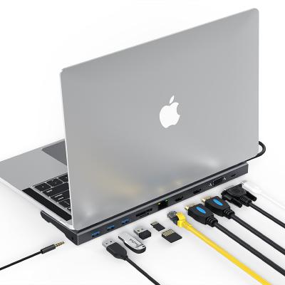 China TYPE C (PD + Data Transfer) 11 IN 1 USB C Hub 11 Port Port VGA Lan Port High Speed ​​Dual USB C Hub HDTV 4K Type C Hub For Mac Book Laptop for sale