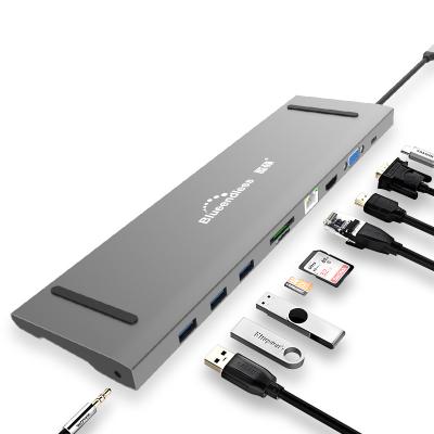 China 10 in 1 Blueendless usb bs-hc101 aluminum c hub 10 in 1 type c usb c adapter type docking for sale