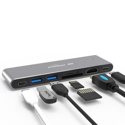 China Multifunctional 4K /2port usb3.0 7 in 1 Type C Hub Support Card Reader 7 Port Pd 4K HDTV Usb C Port Type C Hub For Mac Book for sale