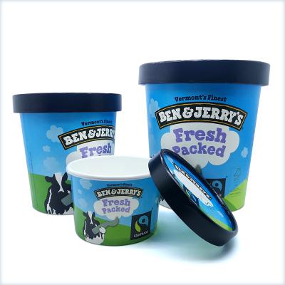 China 473ml ice cream cup and paper lid with biodegradable PLA material 1000ml paper cup and lid with high solution printing for sale