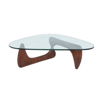 China Contemporary Luxury Modern Home Light Coffee Table Triangular Shaped Tempered Glass Wood Table for sale