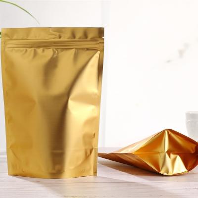 China Custom Size Reusable Laminated Gold Plated Moisture Proof Plastic Aluminum Foil Moisture Resistant Backing Compound Sachet Up Zipper Bags for sale