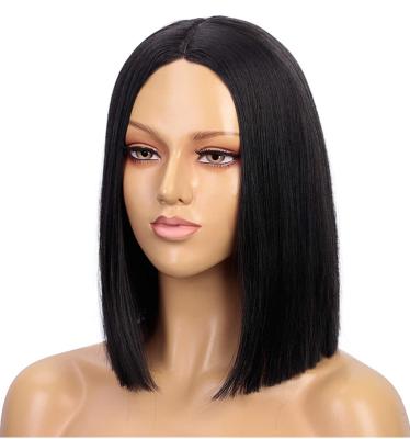 China 2021 Hot Sale Cheap Price 12Inch Natrual Black Fiber Bob Wig Synthetic Hair Heat Resistant Wigs For Black Women for sale