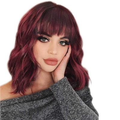 China Body Wave KUQI Seller Most Popular Cheap Red Short Curly Daily Party Bob Wigs Synthetic Wigs For Cosplay Body Wave Color Wigs for sale