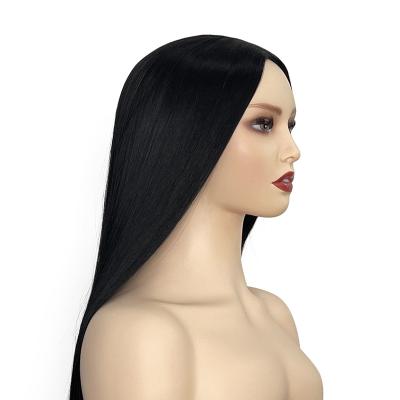 China Cheap Price Factor KUQI Fiber Natrual Fiber Silky Straight Black Heat Resistant Synthetic Wigs Synthetic Hair Wigs For Black Women for sale