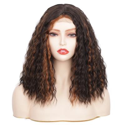 China Wholesale Black Highlights Kinkys Fiber Curly Heat Resistant Lace Front Wig Synthetic Wig Kinky Curly Wigs For Black Women for sale