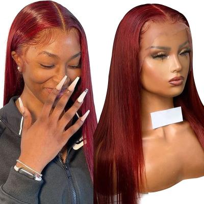 China Silky Straight Wave KUQI Pre Plucked With Baby Hair 99j Density Remy Hair Burgundy Color Swiss 150% 180% Lace Up 13x4 Lace Front Wigs Human Hair Wigs for sale