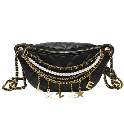 China Hot selling fashion pussy leather bag for women waist bag with pendant chian custom design waist bag for sale