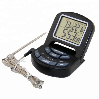 China New Design Digital Cooking Oven Thermometer for Meat Grill and BBQ with Timer Function and Flexible Probe 126*75.5*21.5mm for sale