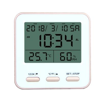 China Sizes Larger Digital LCD Thermometer With Clock Room Digital Thermometers Hygrometer for sale