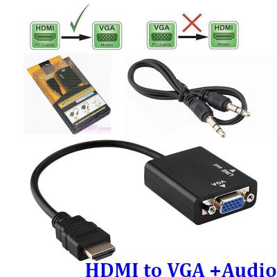 China Male Multimedia To Female HDMI To VGA Converter Adapter With Audio Cable 1080P HDTV Convex Head for sale