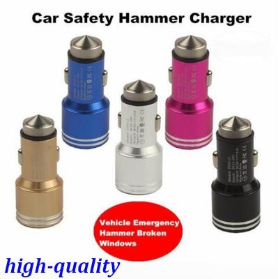 China Universal Car Charger 2.1A Dual USB Safety Hammer Car Charger Adapter For iPhone Samsung LG HTC Aluminum Car Charger for sale