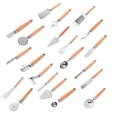 China Sustainable Utensil 22pcs Cooking, Utensils Non-stick Cookware Kitchen Cooking Tools Set With Wooden Handle for sale