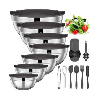 China Disposable Kitchen Accessories Roll Sets Stainless Steel Multi Color Cosmetic Salad Mixing Bowls For Kitchen for sale